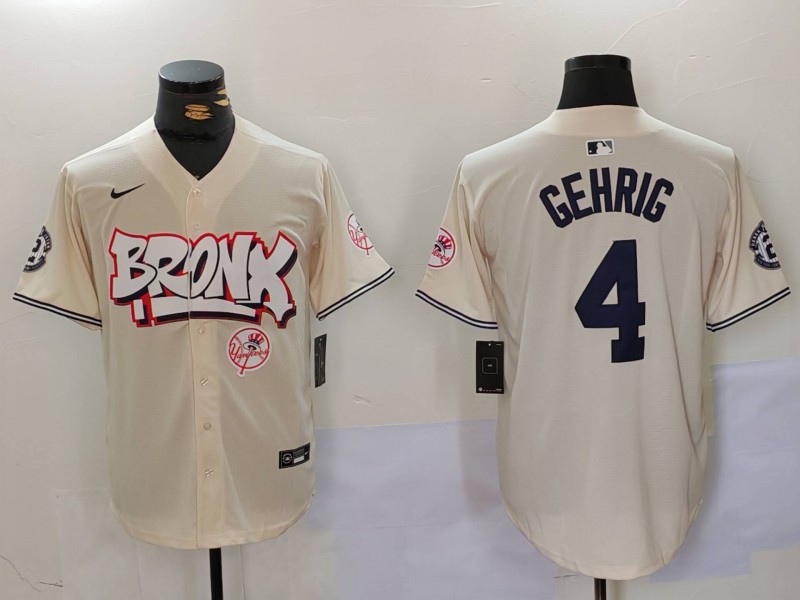 Men New York Yankees #4 Gehrig Cream joint name 2024 Nike MLB Jersey style 3->new york yankees->MLB Jersey